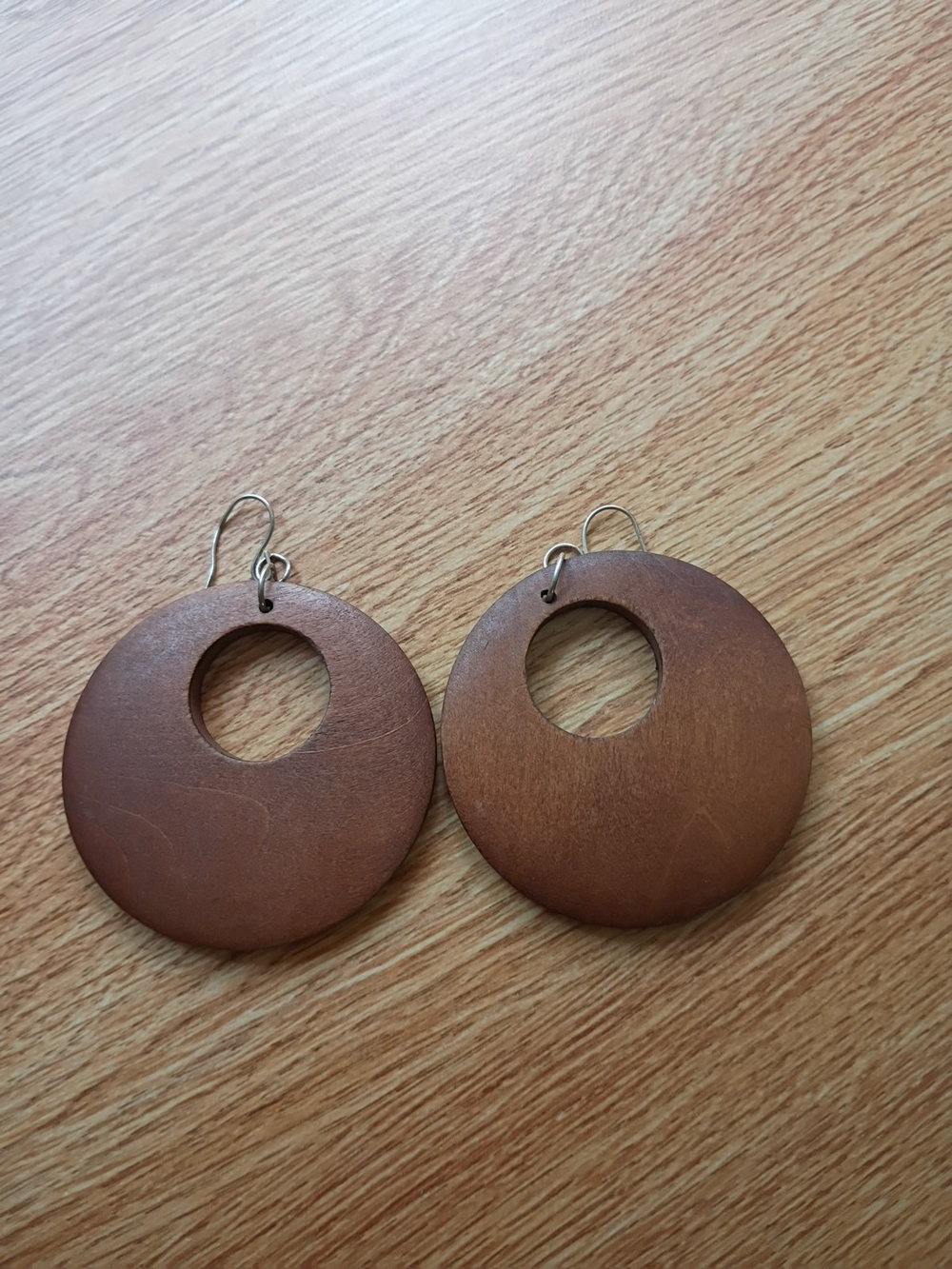 Handcrafted Brown Wooden Hoop Drop Earrings